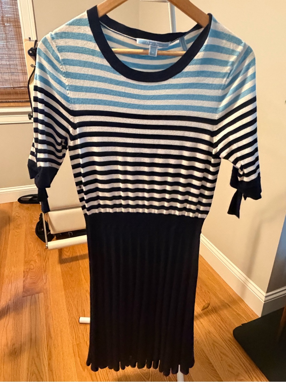 Draper James Black, White and Light Blue Striped Midi Dress